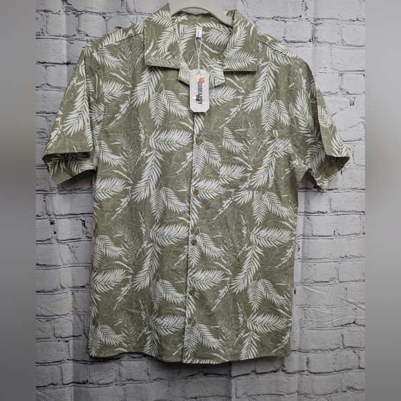 Men's Green Leaf Print Shirt - Picture 1 of 5